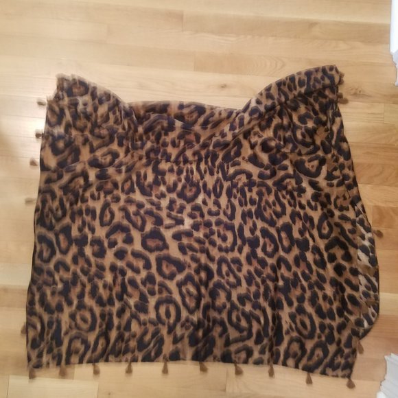 NVENF Animal Print Fringed Pashmina / Scarf - Brown & Gold - Picture 2 of 3